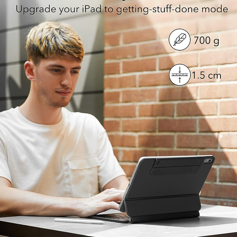 Näppäimistökotelo Apple iPadille (2025) / (2022), ESR, Rebound, Musta, Uudelleenpakattu