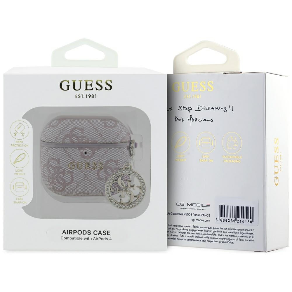 Guess 4G Strass Charm -kotelo Apple AirPods 4:lle, Pinkki