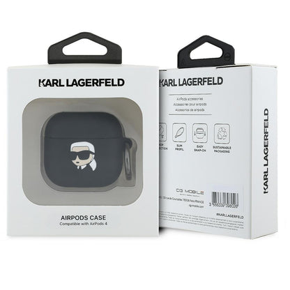 Karl Lagerfeld 3D Karl's Head -suojakotelo Apple AirPods 4:lle, Musta