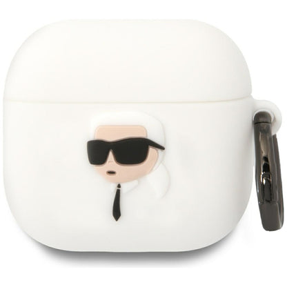 Karl Lagerfeld 3D NFT Karl's Head -suojakotelo Apple AirPods 4:lle, Valkoinen