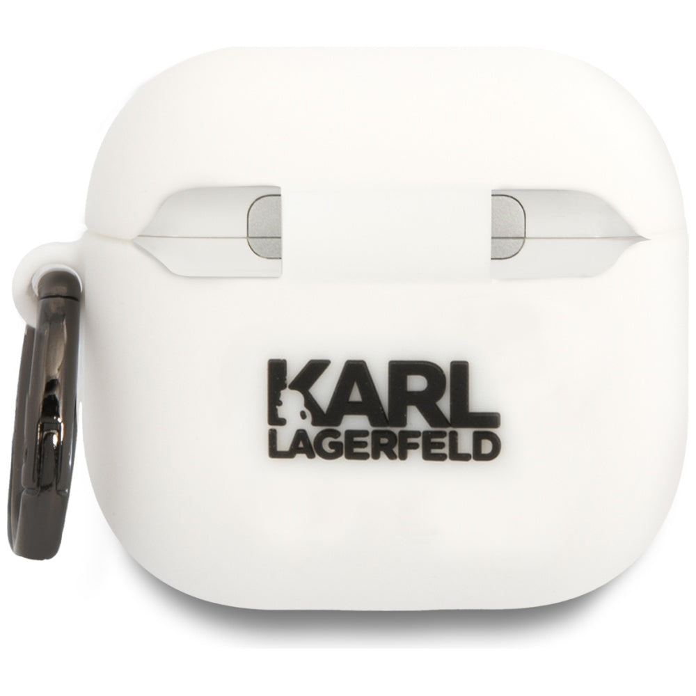 Karl Lagerfeld 3D NFT Karl's Head -suojakotelo Apple AirPods 4:lle, Valkoinen