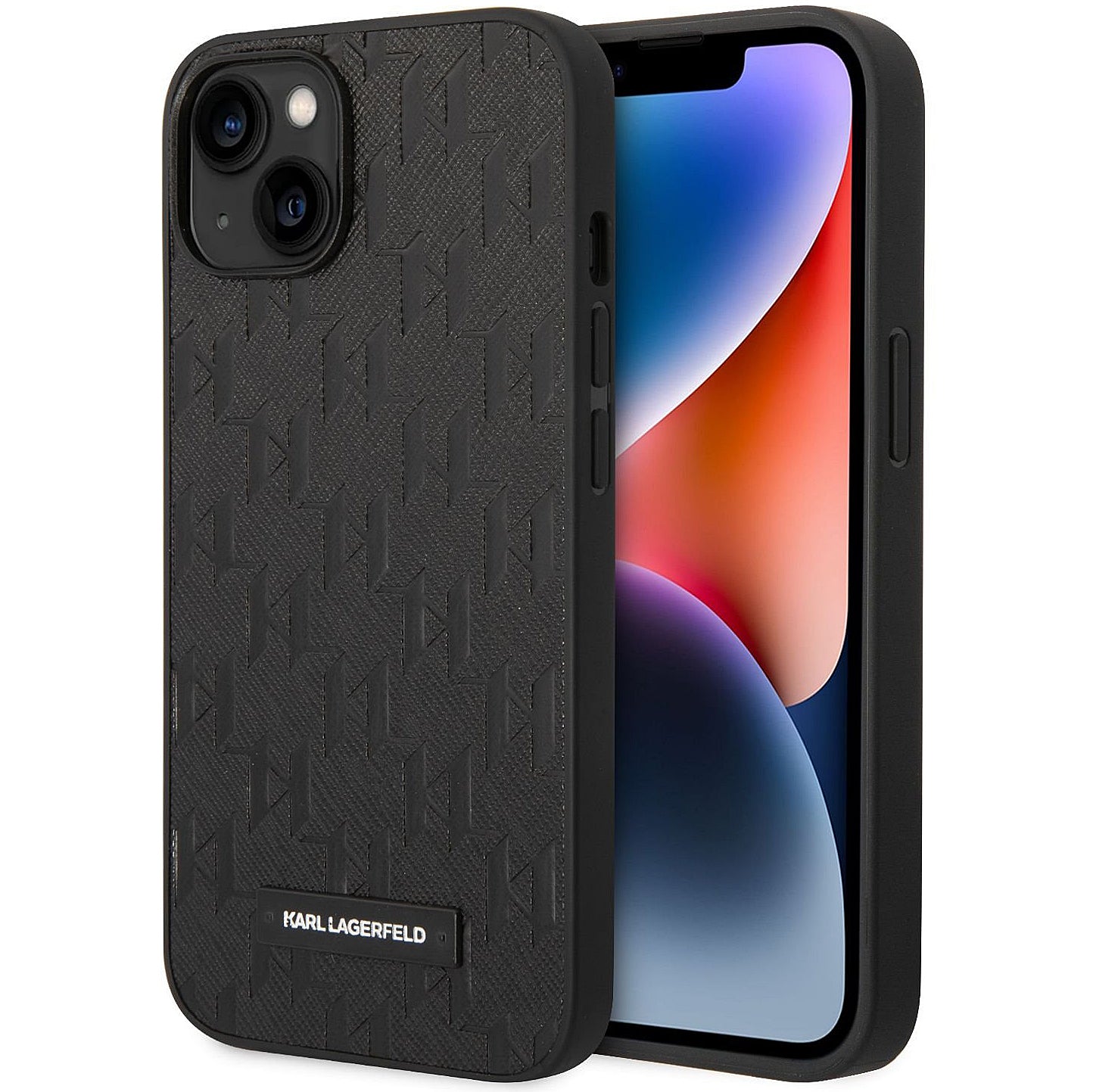 Kuori Apple iPhone 14 Plus:lle, Karl Lagerfeld, Saffiano Monogram Metallilogo, Musta