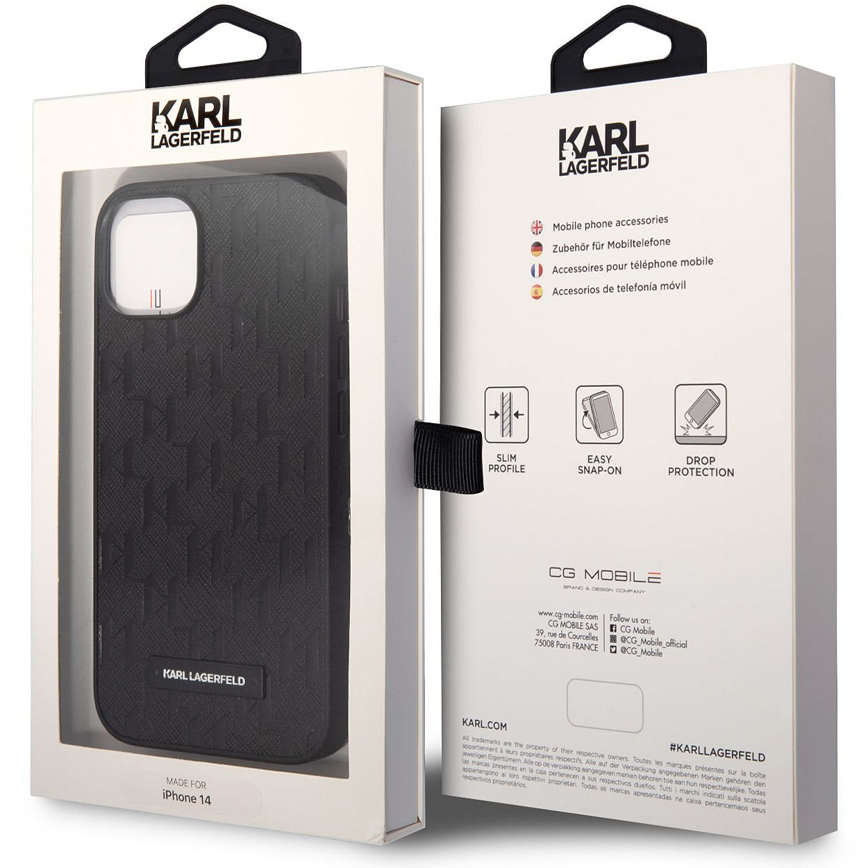 Kuori Apple iPhone 14 Plus:lle, Karl Lagerfeld, Saffiano Monogram Metallilogo, Musta