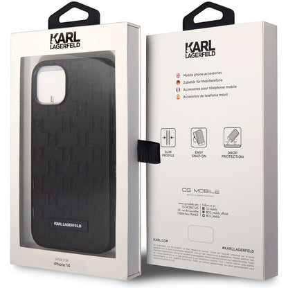 Kuori Apple iPhone 14 Plus:lle, Karl Lagerfeld, Saffiano Monogram Metallilogo, Musta