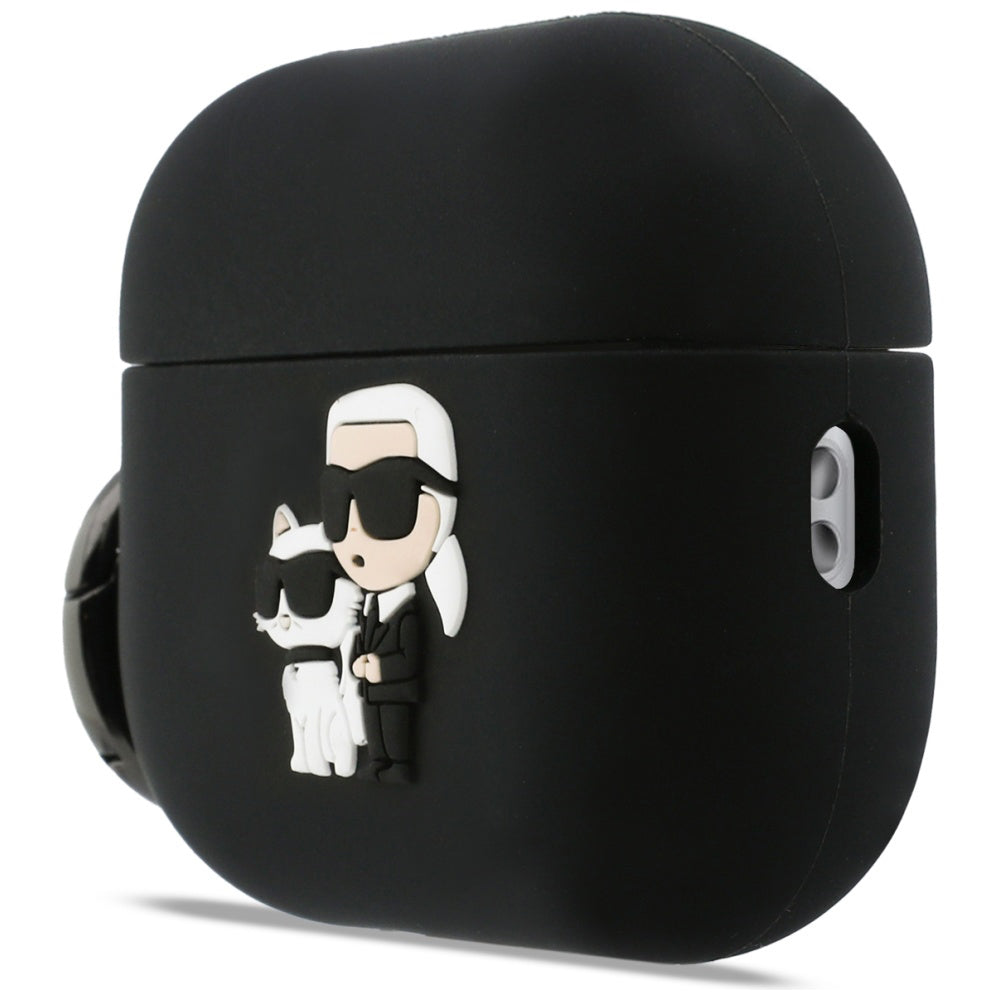 Karl Lagerfeld Silicone Karl & Choupette 3D -suojakotelo Apple AirPods Pro 3:lle, Musta
