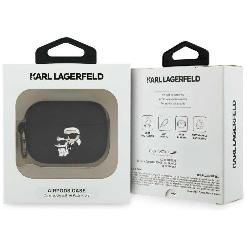 Karl Lagerfeld Silicone Karl & Choupette 3D -suojakotelo Apple AirPods Pro 3:lle, Musta