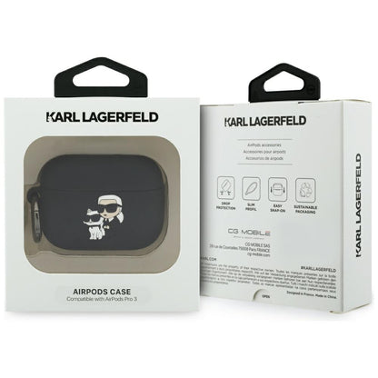 Karl Lagerfeld Silicone Karl & Choupette 3D -suojakotelo Apple AirPods Pro 3:lle, Musta