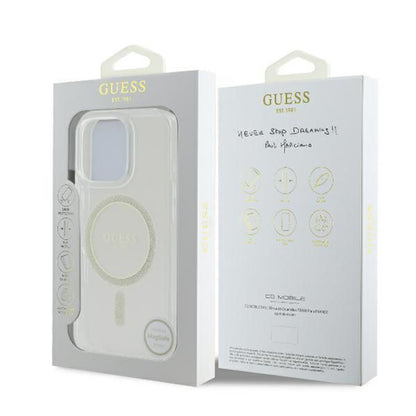 MagSafe-kotelo Apple iPhone 16 Prolle, Guess, IML Glitter Ring, Läpinäkyvä GUHMP16LHFGERET