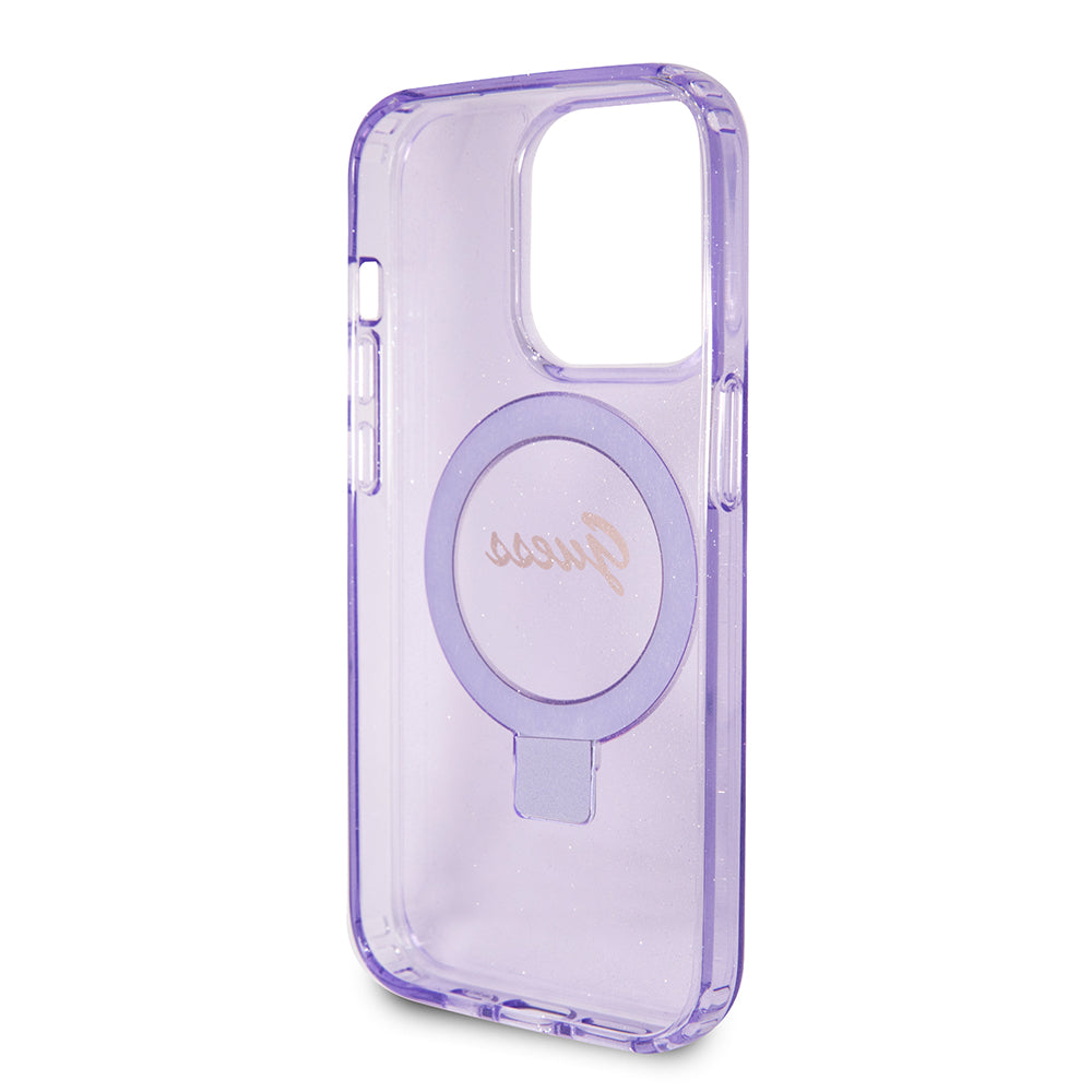 MagSafe-kotelo Apple iPhone 15 Pro Maxille, Guess, IML Ring Stand Glitter, Violetti GUHMP15XHRSGSU