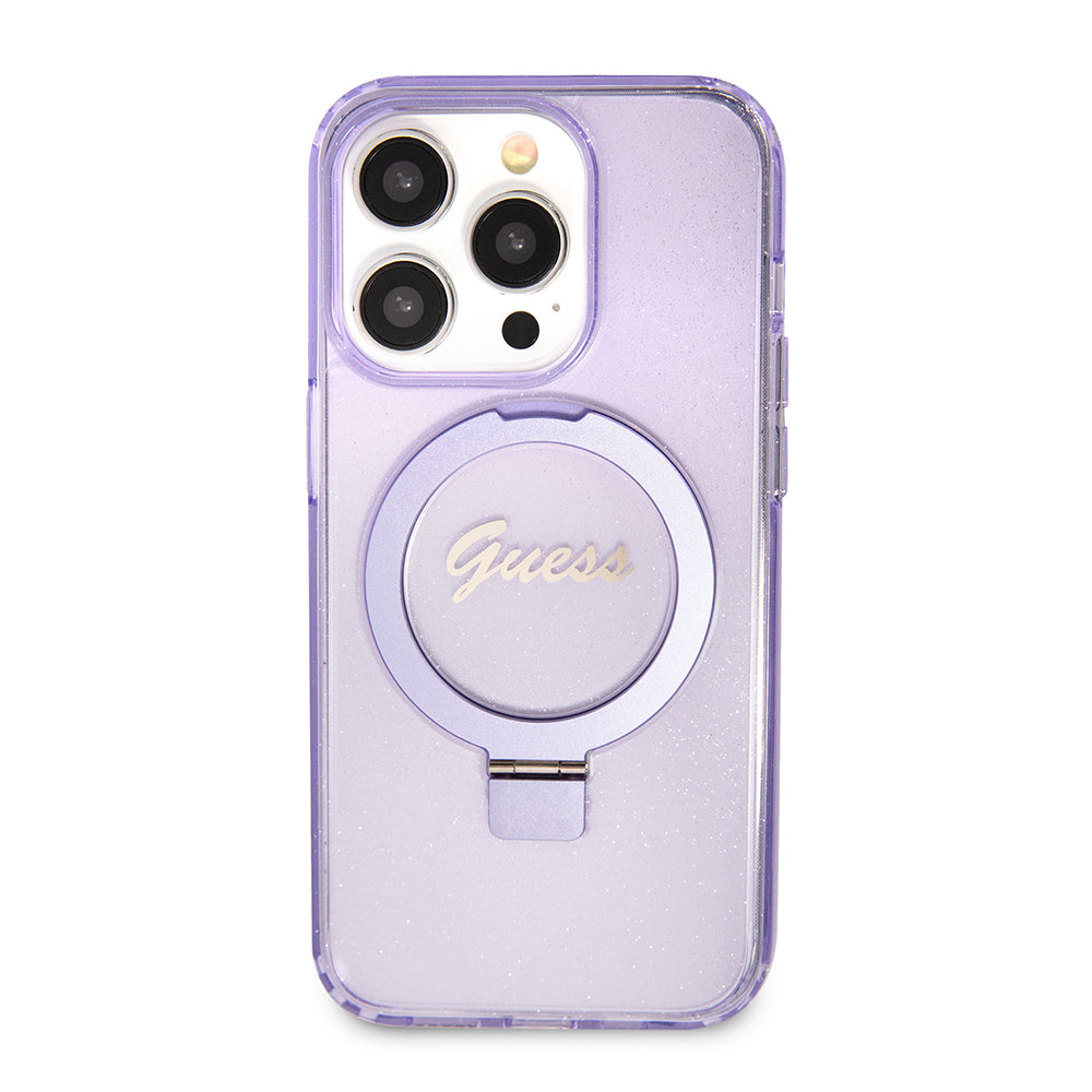 MagSafe-kotelo Apple iPhone 15 Pro Maxille, Guess, IML Ring Stand Glitter, Violetti GUHMP15XHRSGSU