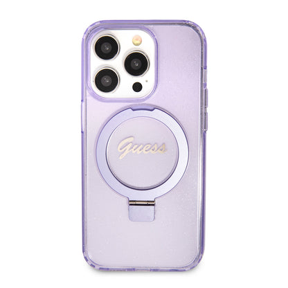 MagSafe-kotelo Apple iPhone 15 Pro Maxille, Guess, IML Ring Stand Glitter, Violetti GUHMP15XHRSGSU