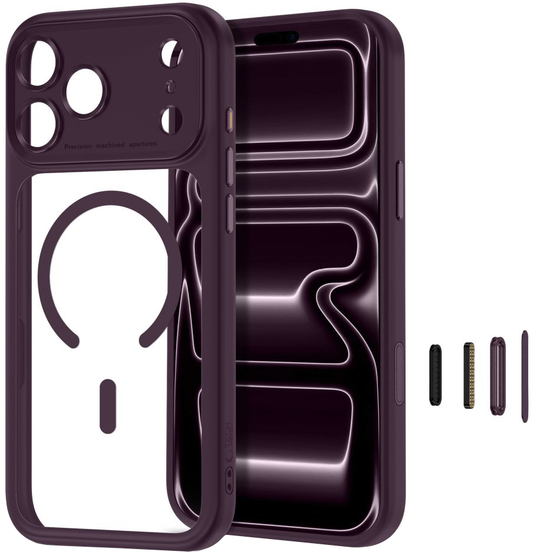 MagSafe-kuori Apple iPhone 18 Pro Max / 17 Pro Max, Tech-Protect, MagPeak CC, Läpinäkyvä viininpunainen