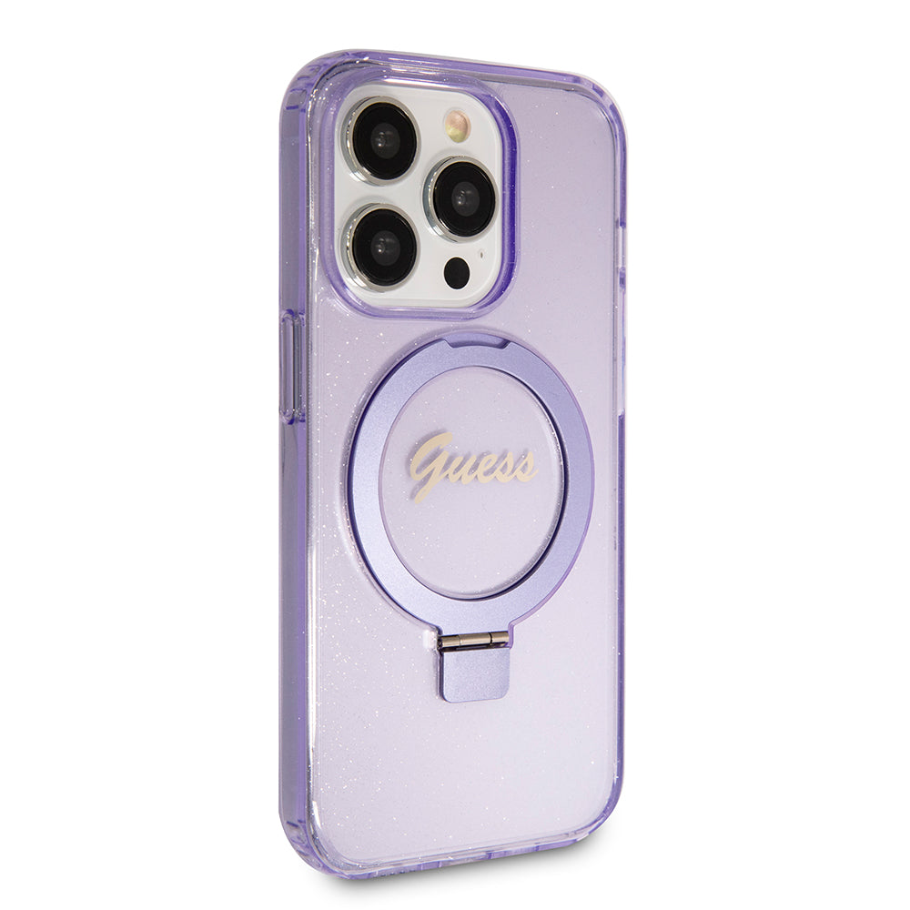 MagSafe-kotelo Apple iPhone 15 Pro Maxille, Guess, IML Ring Stand Glitter, Violetti GUHMP15XHRSGSU