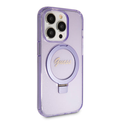 MagSafe-kotelo Apple iPhone 15 Pro Maxille, Guess, IML Ring Stand Glitter, Violetti GUHMP15XHRSGSU