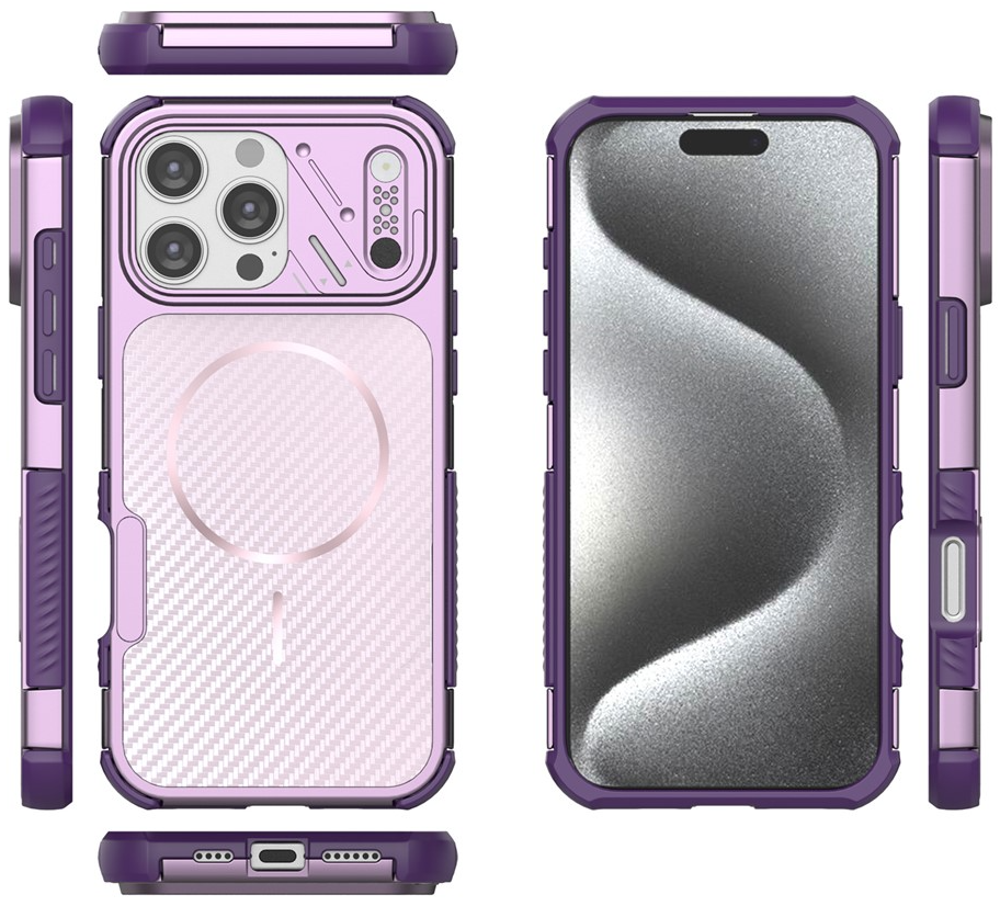 MagSafe-kuori Apple iPhone 16 Prolle, OEM, hiilikuitu ja kulmasuoja, violetti