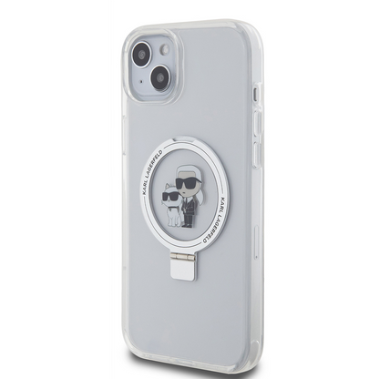 MagSafe Case for Apple iPhone 15 Plus, Karl Lagerfeld, Ringstand Karl and Choupette, White, Resealed