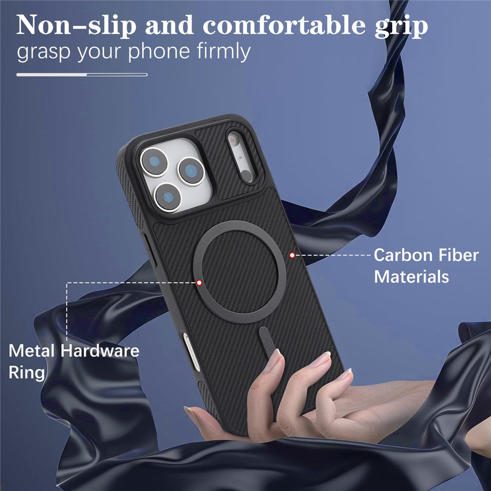 MagSafe-kuori Apple iPhone 17 Pro:lle, OEM, hiilikuituinen metallirengas, musta
