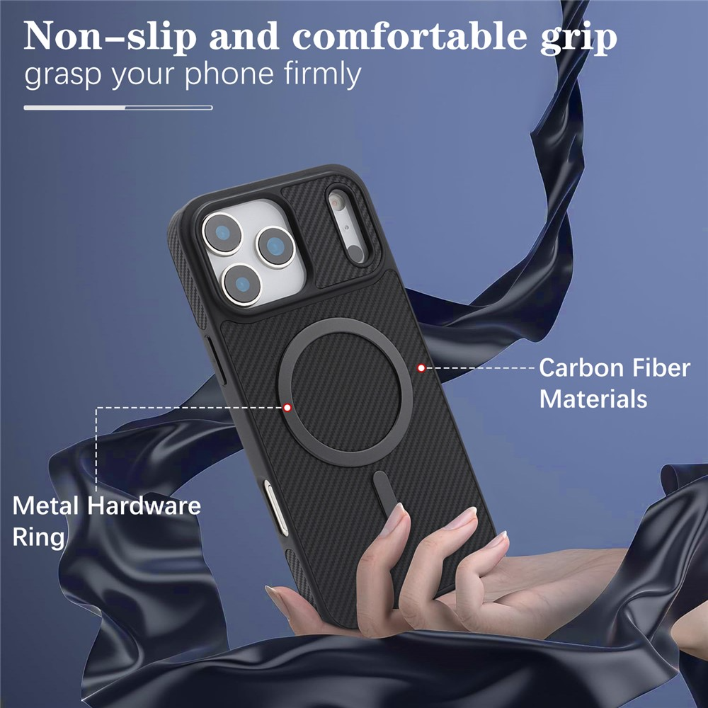 MagSafe-kuori Apple iPhone 17 Pro Maxille, OEM, hiilikuituinen metallirengas, musta
