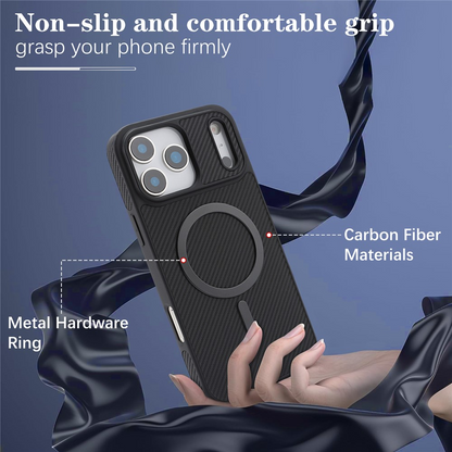 MagSafe-kuori Apple iPhone 17 Pro Maxille, OEM, hiilikuituinen metallirengas, musta