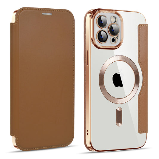 MagSafe Case for Apple iPhone 11 Pro Max, Techsuit, SmartMag Book, Brown