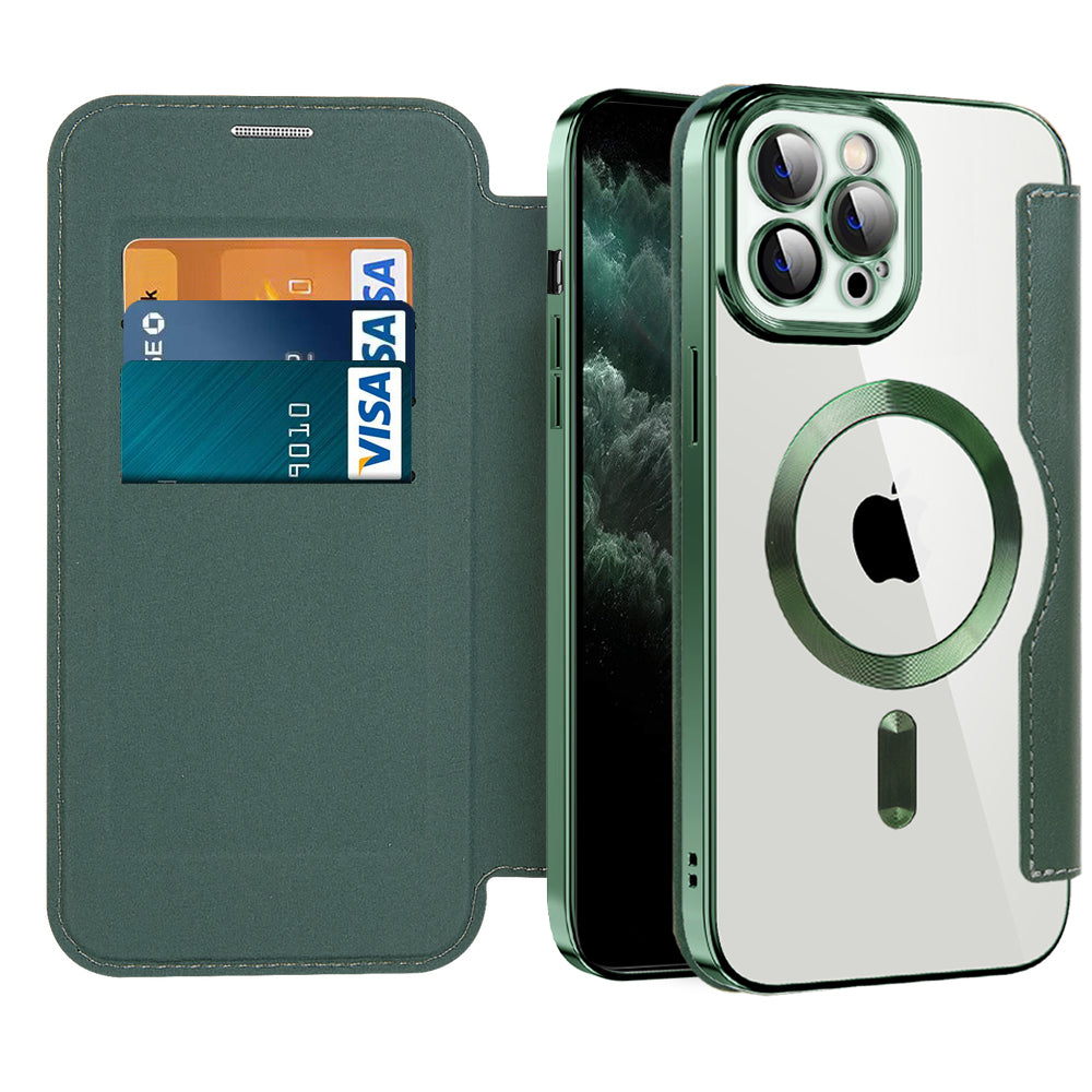 MagSafe Case for Apple iPhone 11 Pro Max, Techsuit, SmartMag Book, Green