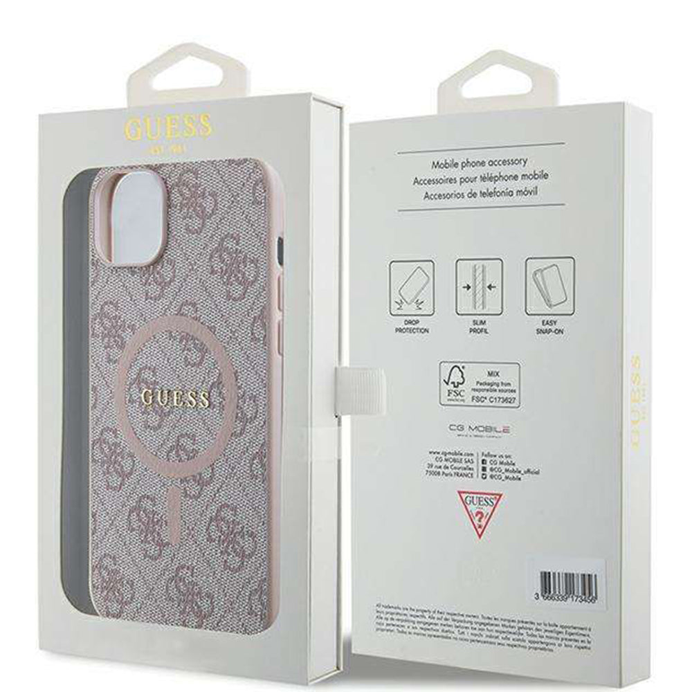 MagSafe-kotelo Apple iPhone 14:lle, Guess, 4G Ring Classic Logo, Pinkki