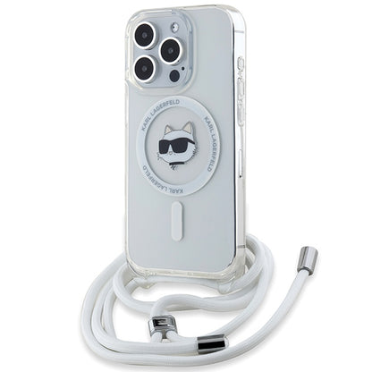 MagSafe-kotelo Apple iPhone 14 Prolle, Karl Lagerfeld, IML Crossbody Choupette's Head with Strap, Läpinäkyvä