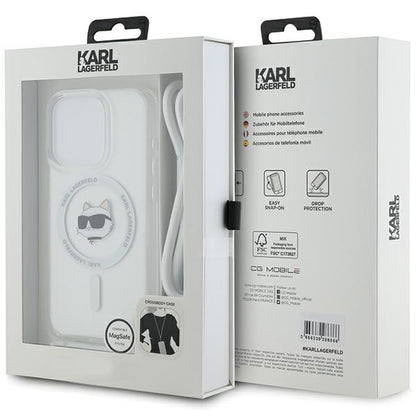 MagSafe-kotelo Apple iPhone 14 Prolle, Karl Lagerfeld, IML Crossbody Choupette's Head with Strap, Läpinäkyvä