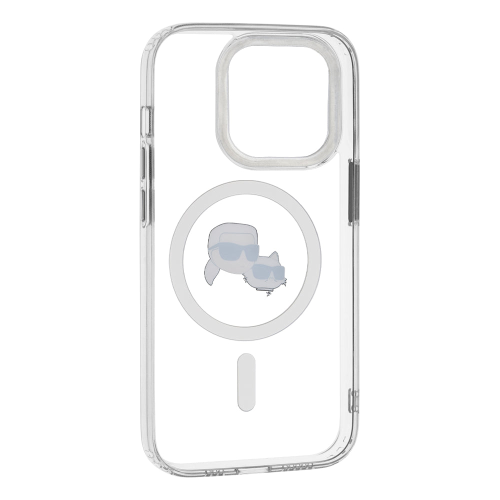 MagSafe-kotelo Apple iPhone 14 Prolle, Karl Lagerfeld, IML Metal Karl & Choupette's Heads, Valkoinen