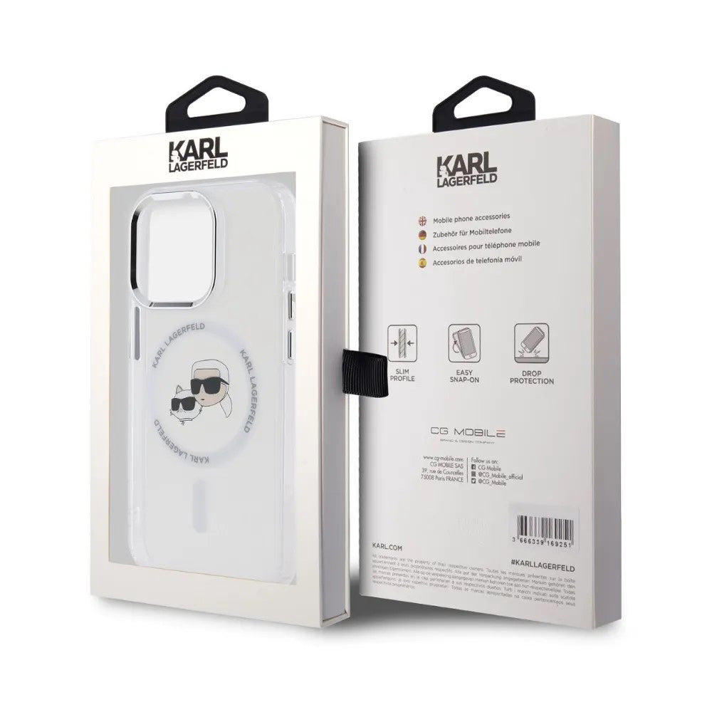 MagSafe-kotelo Apple iPhone 14 Prolle, Karl Lagerfeld, IML Metal Karl & Choupette's Heads, Valkoinen