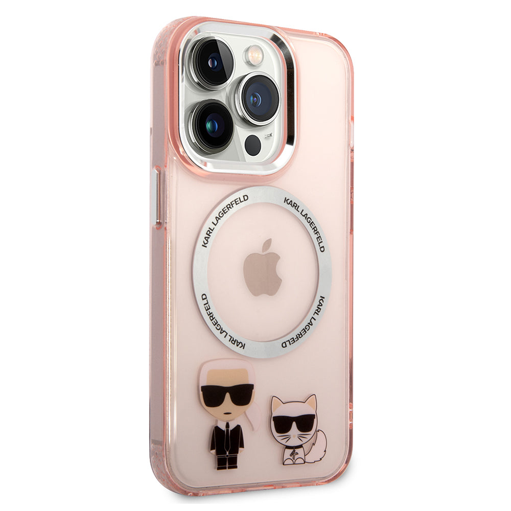 MagSafe-kotelo Apple iPhone 14 Prolle, Karl Lagerfeld, Karl & Choupette Aluminium, Pinkki