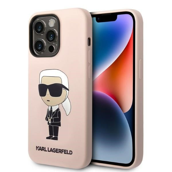 MagSafe-kotelo Apple iPhone 14 Prolle, Karl Lagerfeld, Ikonik Karl -silikoni, vaaleanpunainen