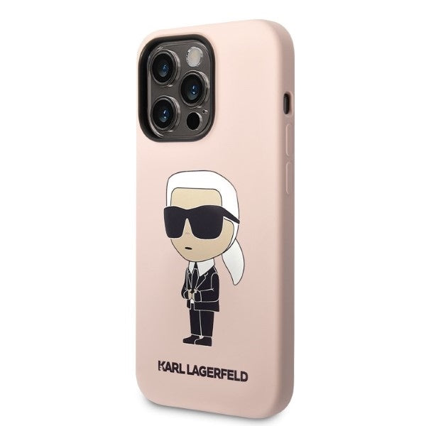 MagSafe-kotelo Apple iPhone 14 Prolle, Karl Lagerfeld, Ikonik Karl -silikoni, vaaleanpunainen