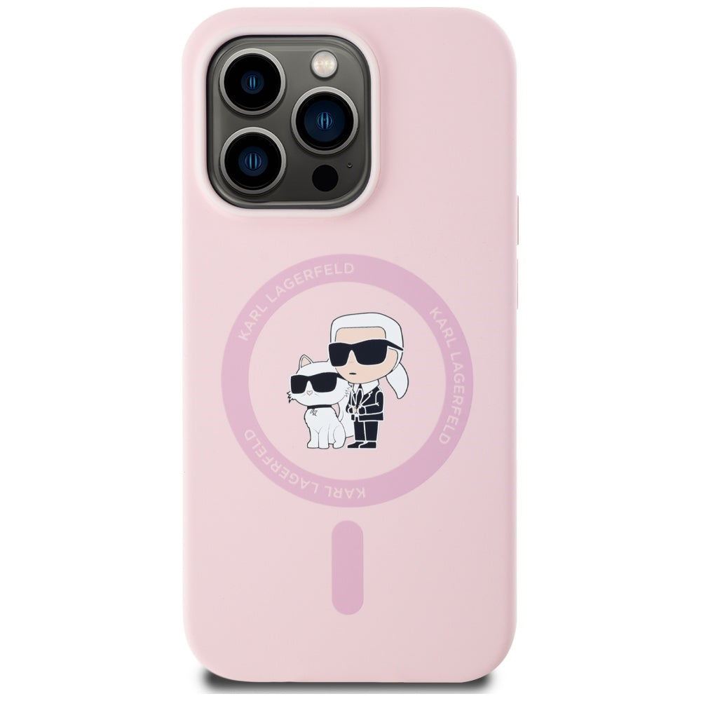 MagSafe-kotelo Apple iPhone 14 Prolle, Karl Lagerfeld, Silicone Karl & Choupette, Pinkki