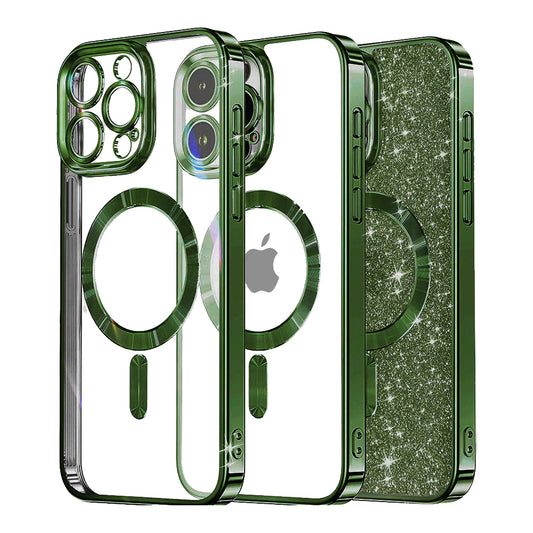MagSafe-kuori Apple iPhone 14 Pro:lle, Techsuit, Luxury Glitter, Tummanvihreä