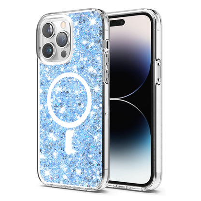 MagSafe Case for Apple iPhone 14 Pro, Techsuit, Sparkly Glitter, Blue