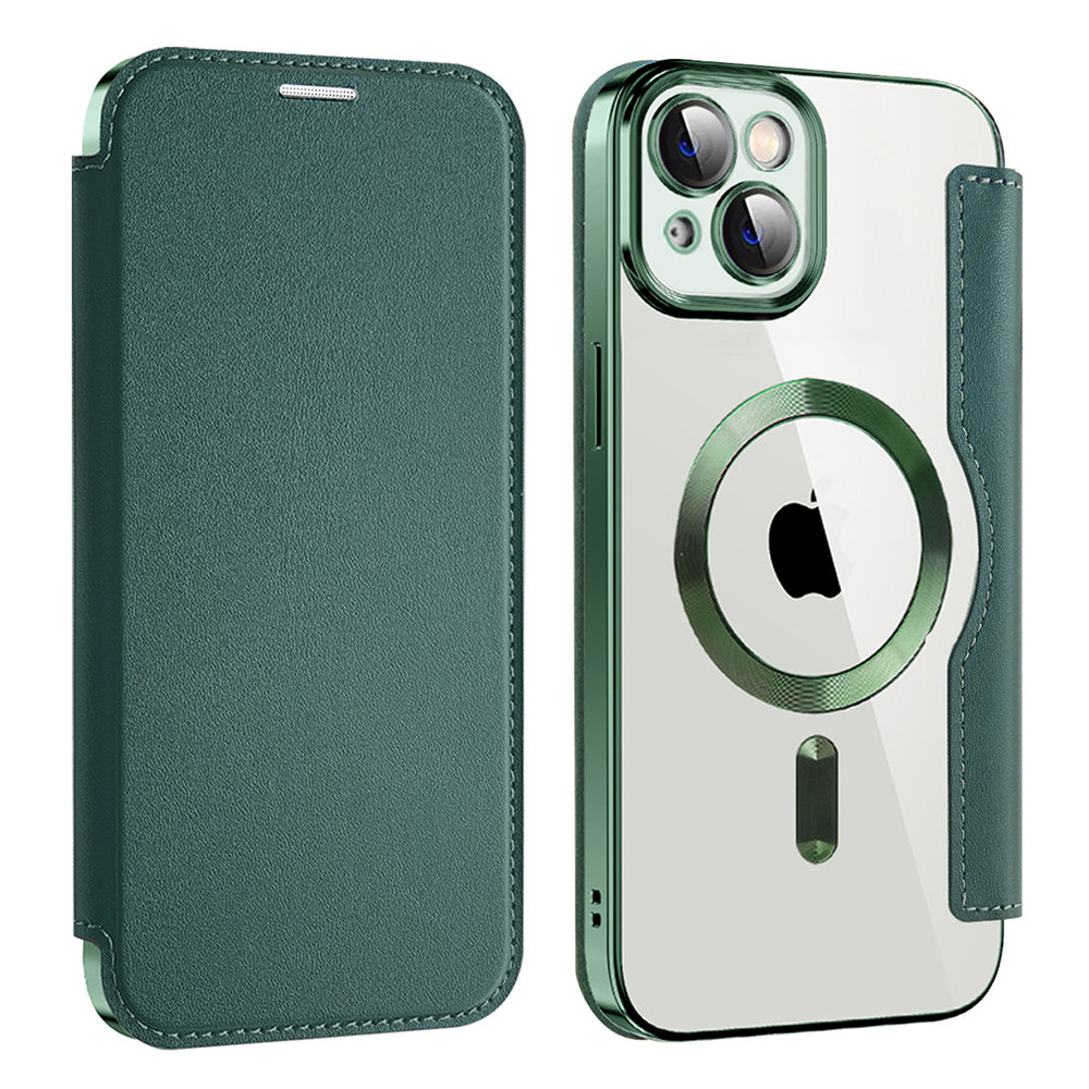 MagSafe Case for Apple iPhone 14, Techsuit, SmartMag Book, Green