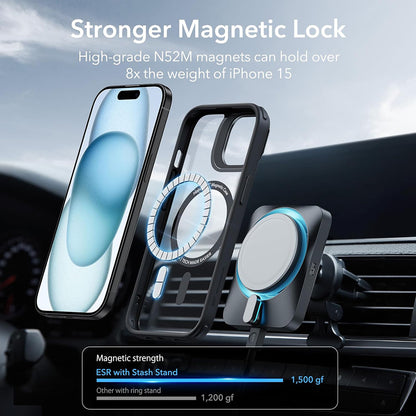 MagSafe-kuori Apple iPhone 15:lle, ESR, Classic Hybrid Kickstand, Musta Läpinäkyvä