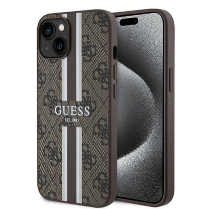 MagSafe-kotelo Apple iPhone 15:lle, Guess, 4G Printed Stripes, Ruskea