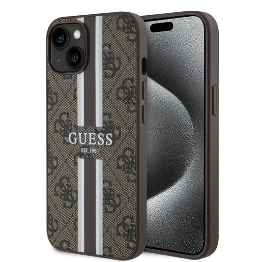 MagSafe-kotelo Apple iPhone 15:lle, Guess, 4G Printed Stripes, Ruskea