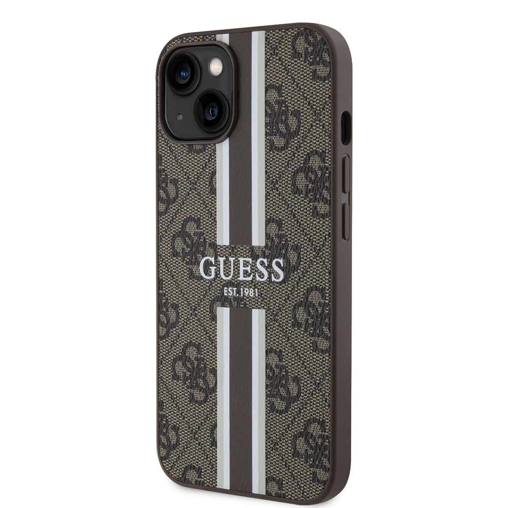 MagSafe-kotelo Apple iPhone 15:lle, Guess, 4G Printed Stripes, Ruskea
