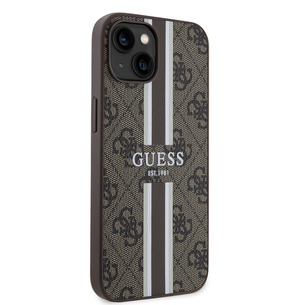 MagSafe-kotelo Apple iPhone 15:lle, Guess, 4G Printed Stripes, Ruskea