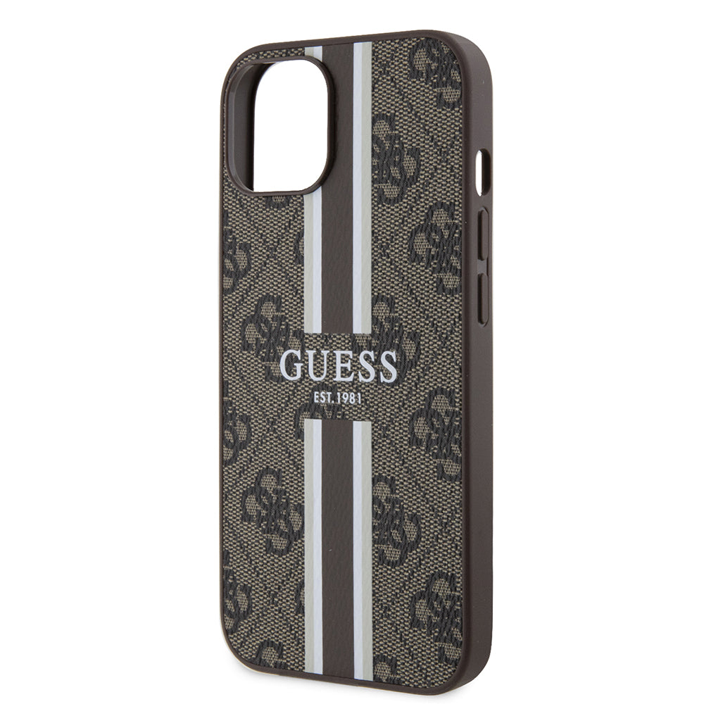 MagSafe-kotelo Apple iPhone 15:lle, Guess, 4G Printed Stripes, Ruskea