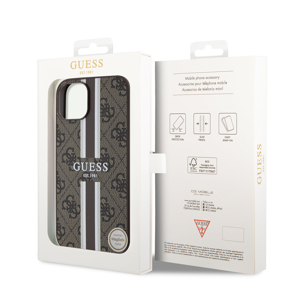 MagSafe-kotelo Apple iPhone 15:lle, Guess, 4G Printed Stripes, Ruskea