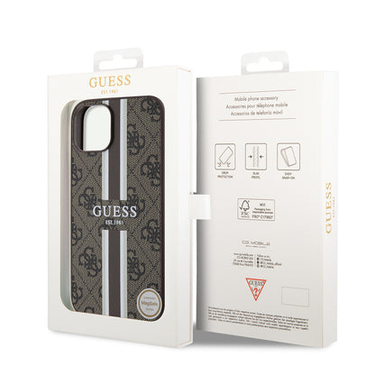 MagSafe-kotelo Apple iPhone 15:lle, Guess, 4G Printed Stripes, Ruskea