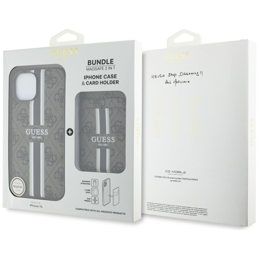 MagSafe-kotelo Apple iPhone 15:lle, Guess, Cardslot 4G Stripes, Ruskea