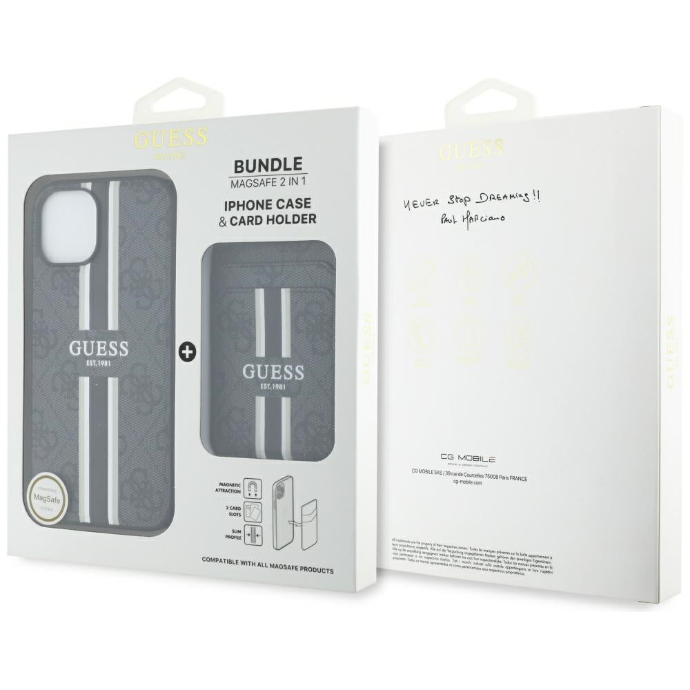 MagSafe-kotelo Apple iPhone 15:lle, Guess, Cardslot 4G Stripes, Musta