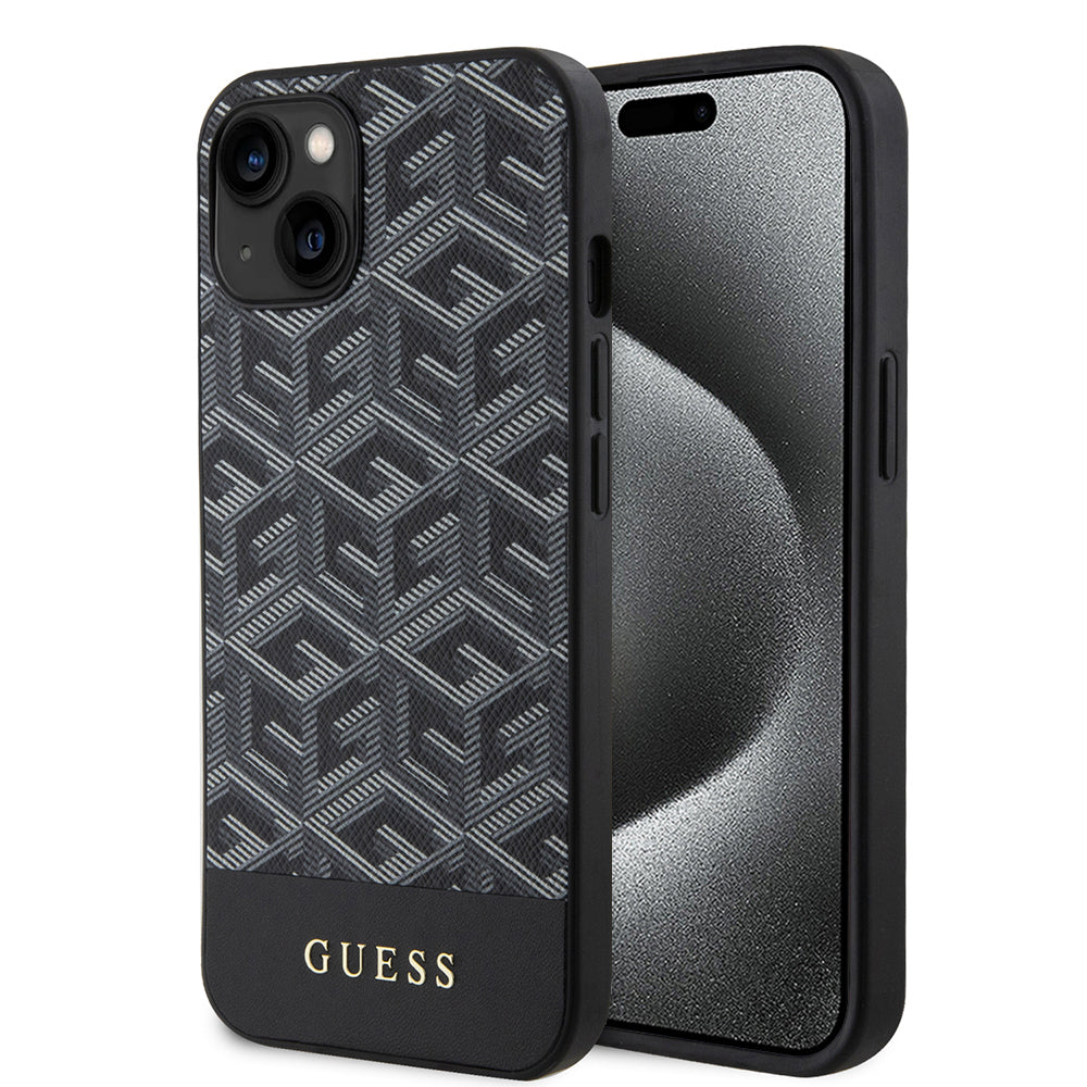 MagSafe Case for Apple iPhone 15, Guess, GCube Stripes, Black