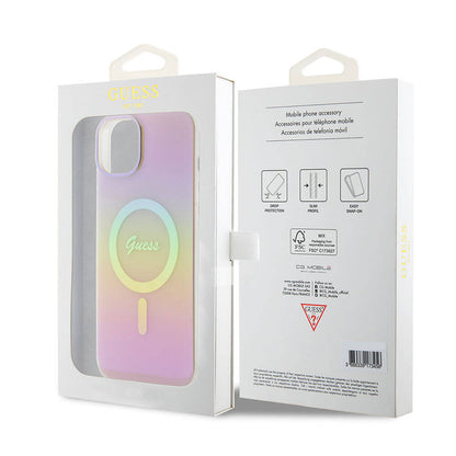 MagSafe Case for Apple iPhone 15, Guess, IML Iridescent Script, Pink GUHMP15SHITSP