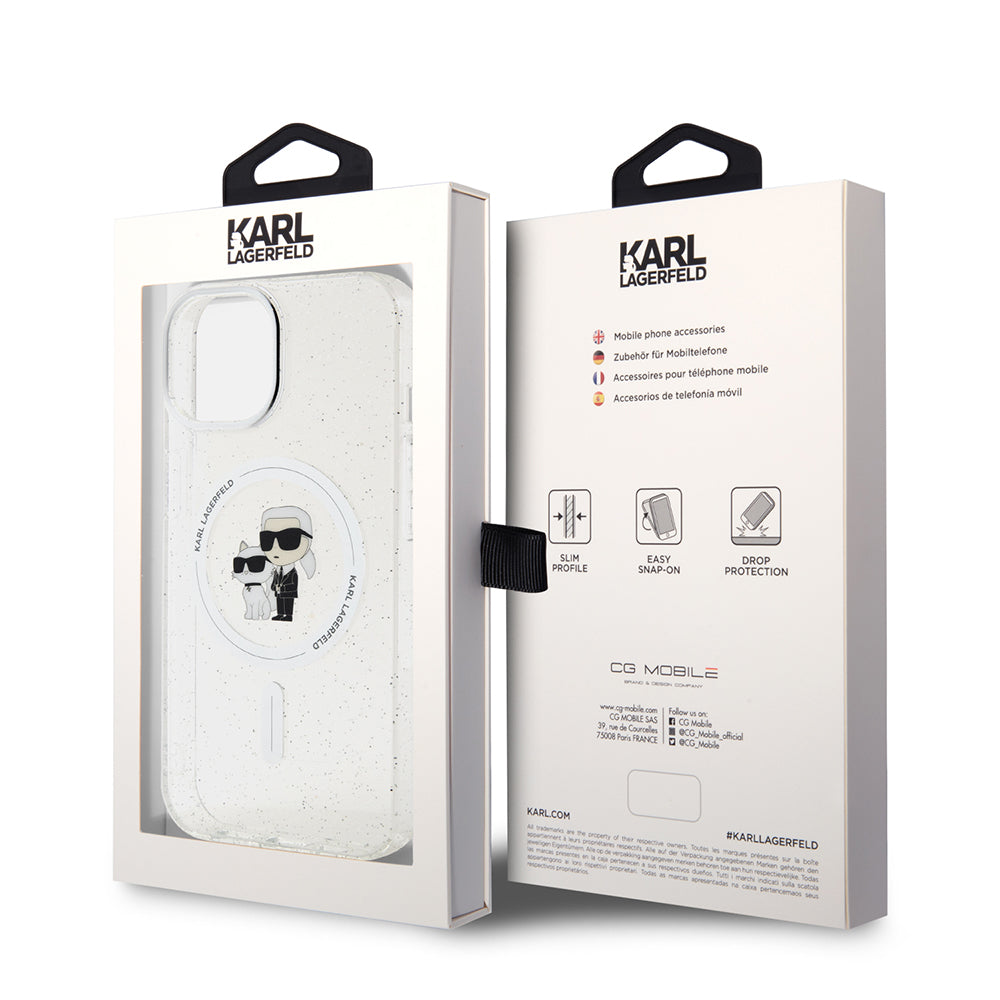MagSafe-kotelo Apple iPhone 15:lle, Karl Lagerfeld, Glitter, Läpinäkyvä